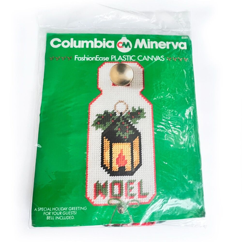 Vintage Columbia Minerva Christmas NOEL Lantern Door Hanger 8488 Plastic Canvas